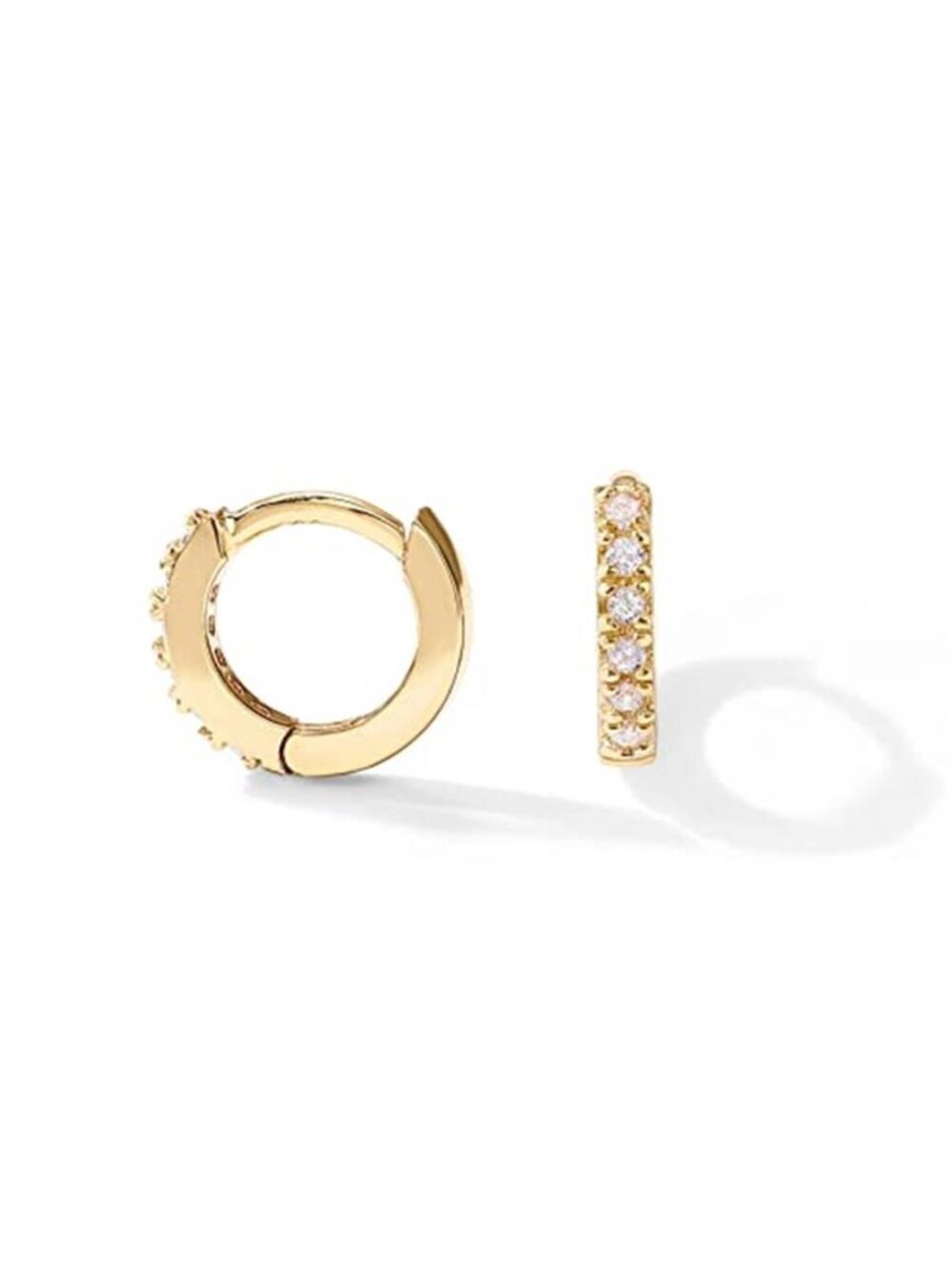 Gold Huggie Hoop Earrings Cubic Zirconia Small Cartilage Helix Earrings